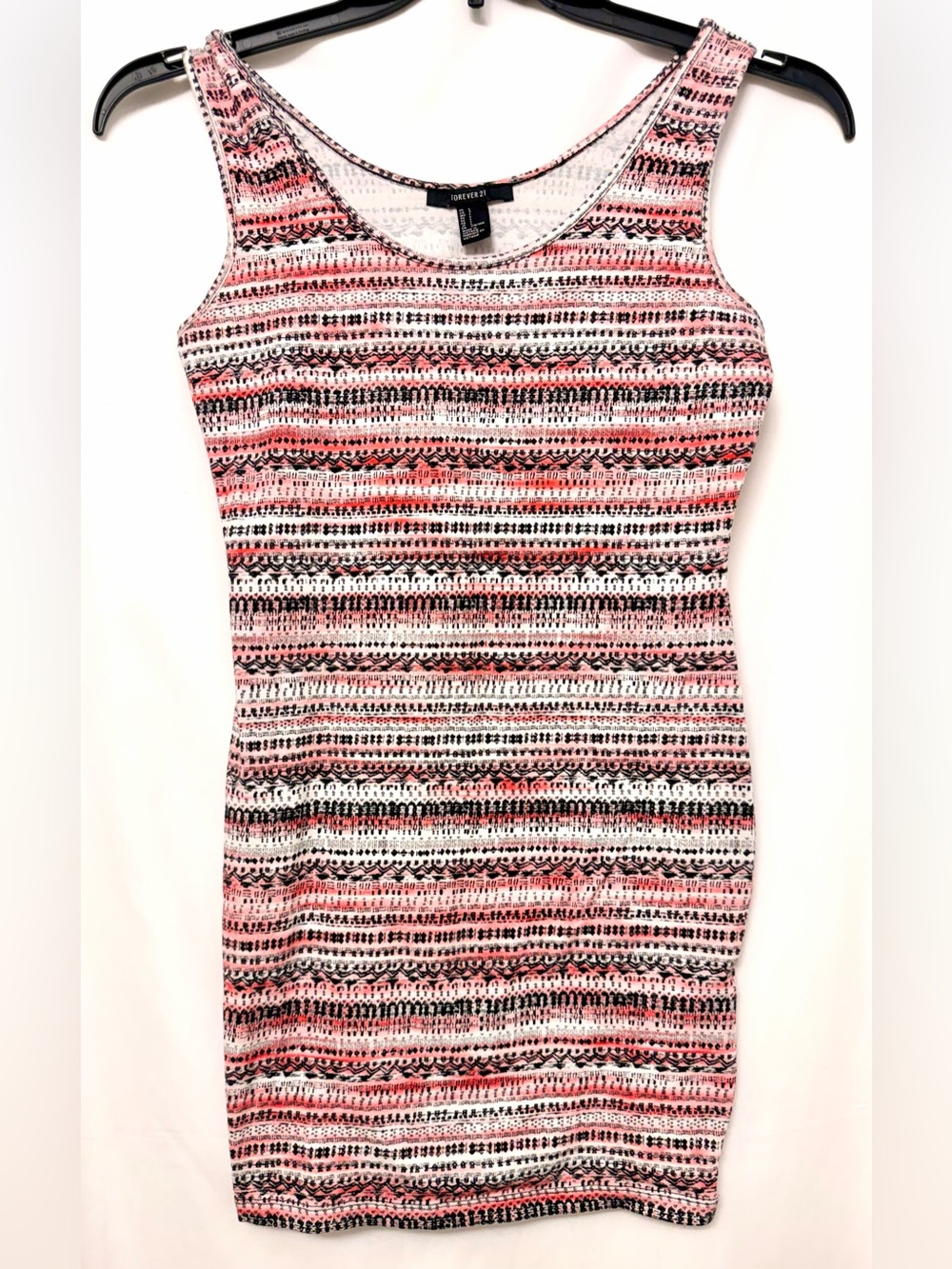 Forever 21 Pink Black Tribal Aztec Print Bodycon Tank Dress Size Large